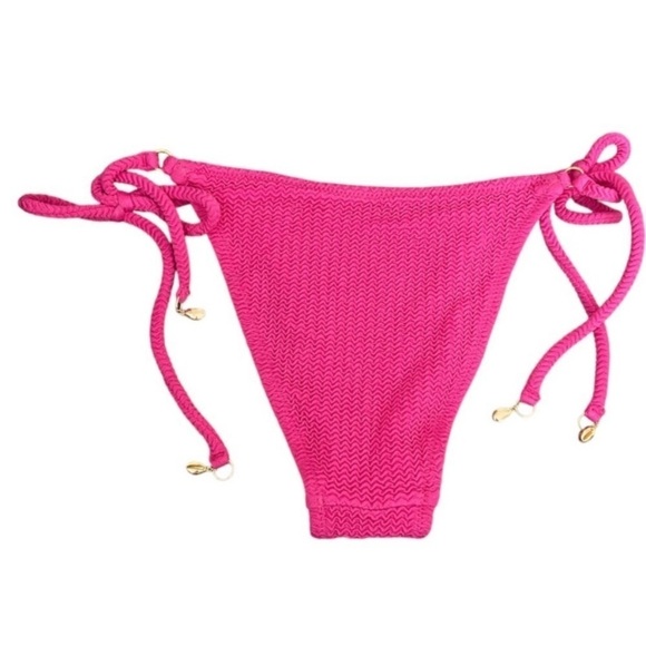 NEW Seafolly Crinkle Knit Bikini Bottom Triangle Adjustable Side Ties Fuchsia XS - Picture 5 of 6